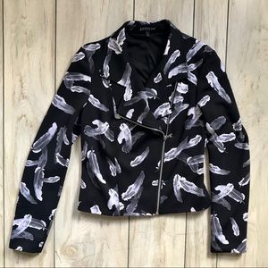 Feather Print, Zip Up Blazer Jacket